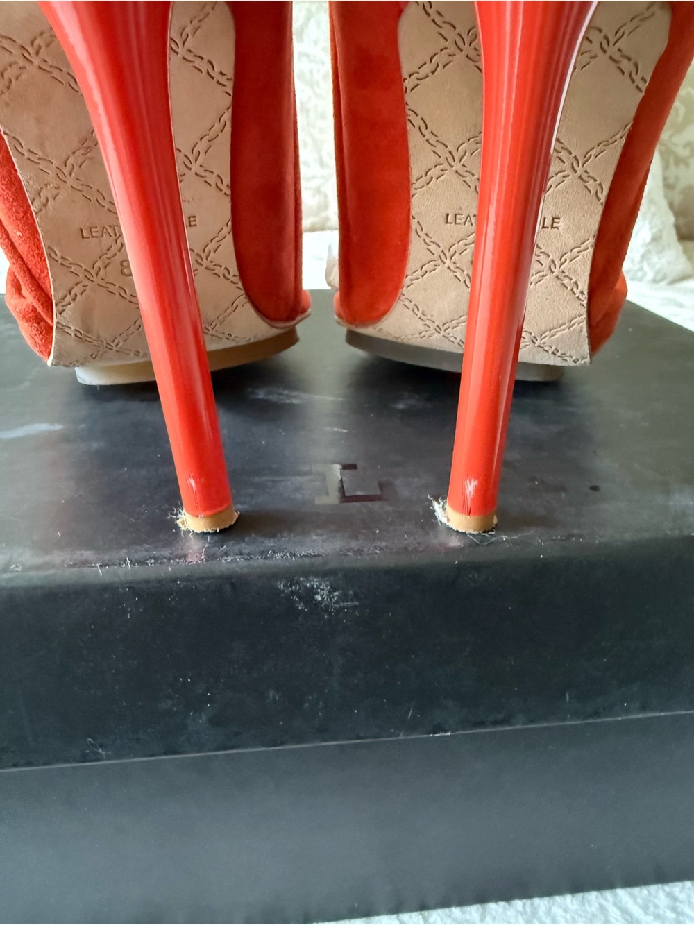 L.A.M.B. Meredith Orange Suede Pointed-Toe Pumps - Picture 5 of 8